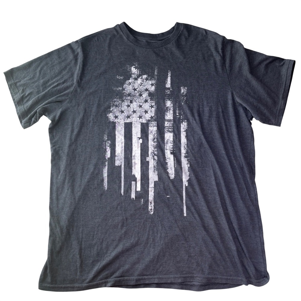 American Mens 2XLT Charcoal Distressed USA Flag Patriotic Military T-Shirt